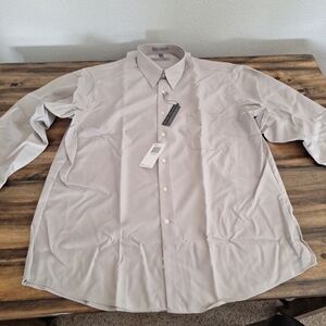 GEOFFREY BEENE  Button Up Shirt Adult L Long Sleeve 17 - 32/33 Beige